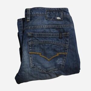 Mens Y2K David Buffalo Grunge Dark Wash Faded Bootcut Midrise Wide Leg Jeans